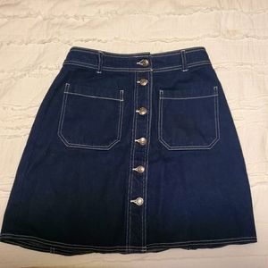 Popsugar NWOT A line denim skirt white stitching 6